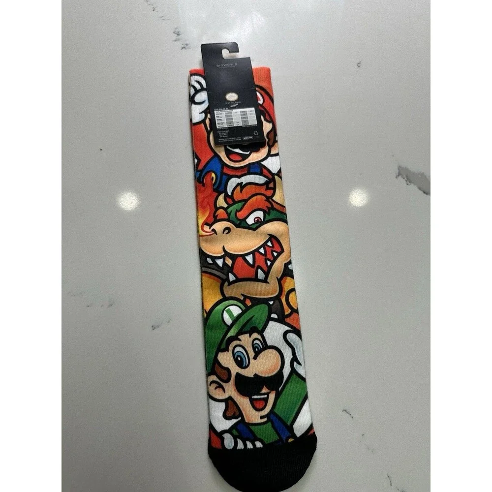 Nintendo Super Mario, Luigi & Bowser Sublimated All Over Print Crew Socks Biowor